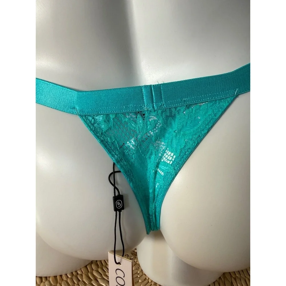 Cosabella Never Say‎ Never Sheer Lace Italian Tanga Men's Thong Turquoise L